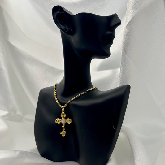 Roselle Heart Cross Necklace