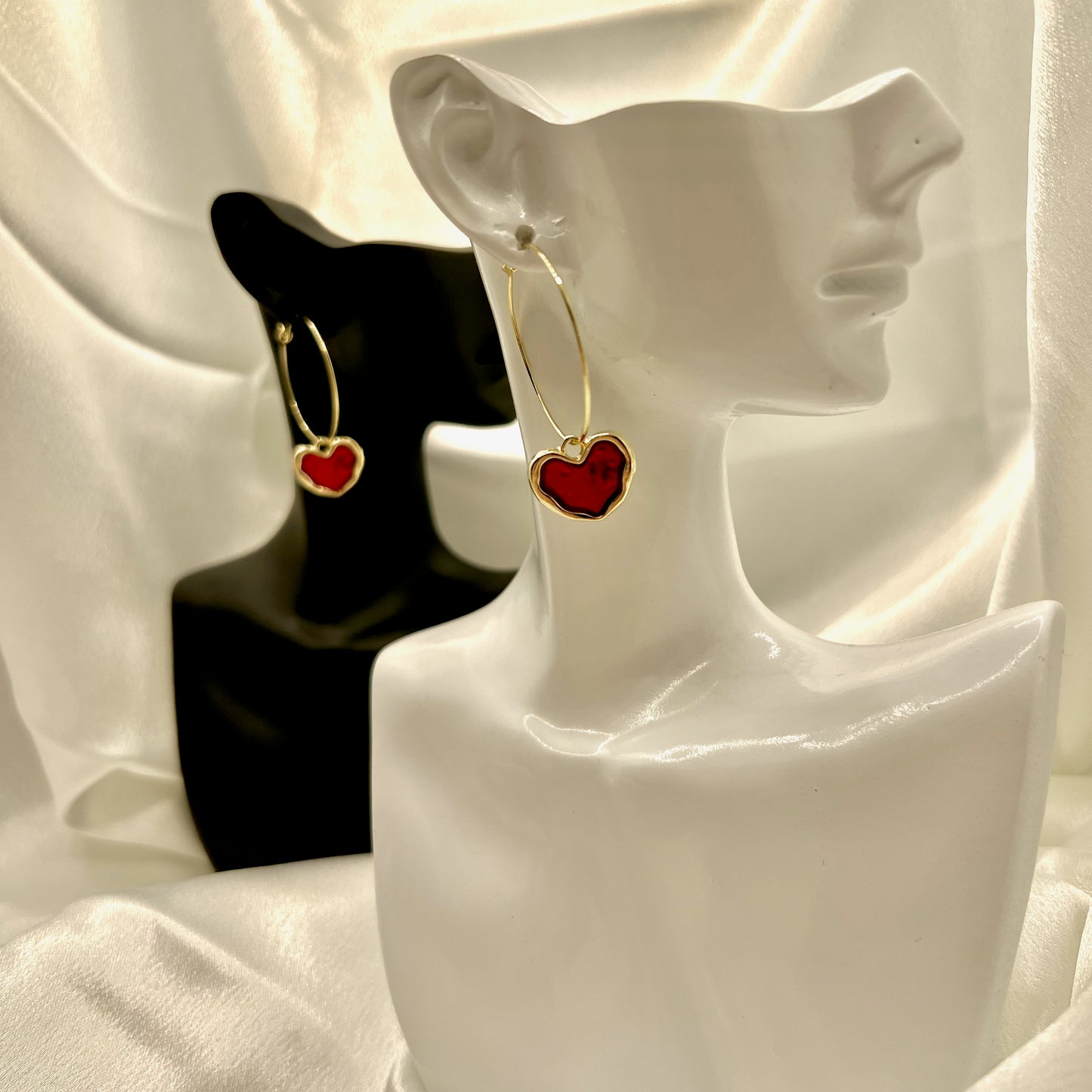 Scarlet Heart Hoop Earrings