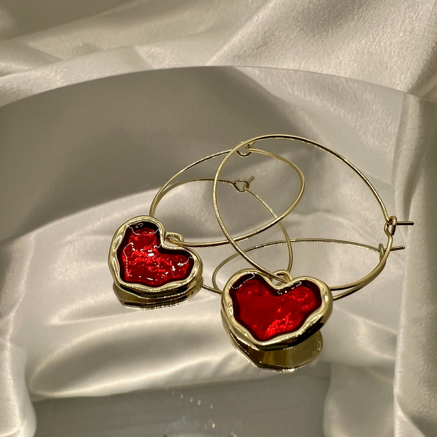 Scarlet Heart Hoop Earrings