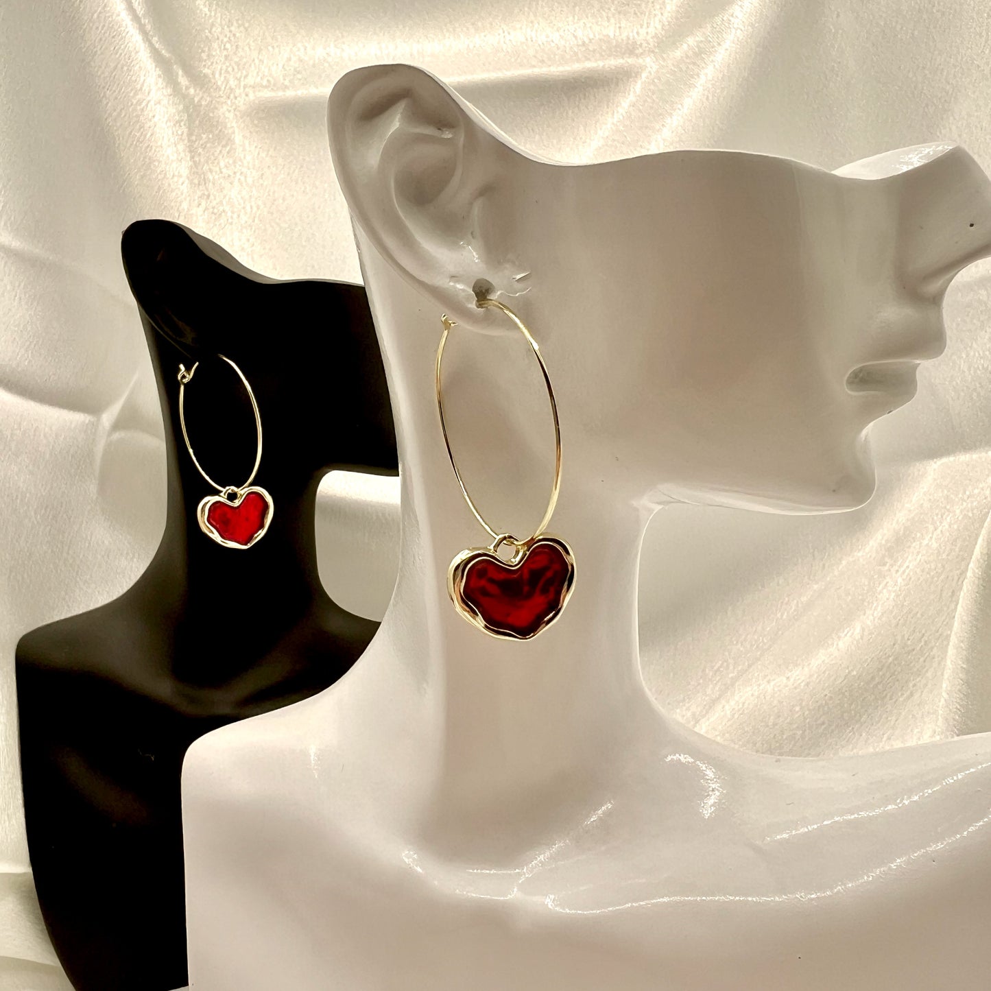 Scarlet Heart Hoop Earrings