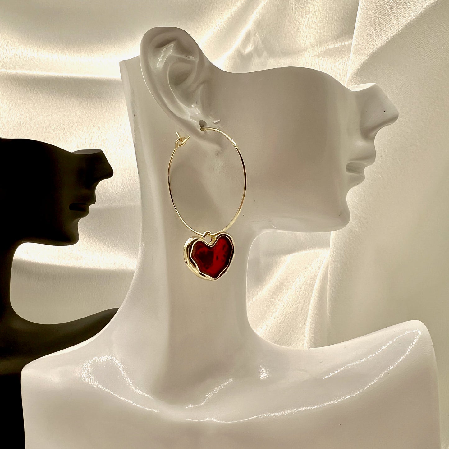 Scarlet Heart Hoop Earrings