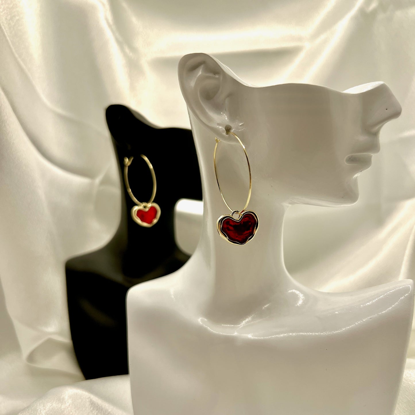 Scarlet Heart Hoop Earrings